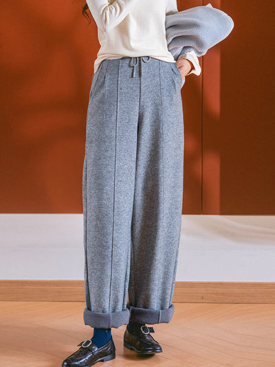 Women Autumn Casual Pure Color Warm Straight Pants