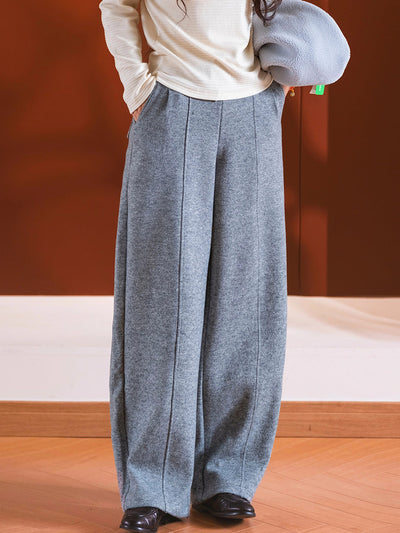 Women Autumn Casual Pure Color Warm Straight Pants