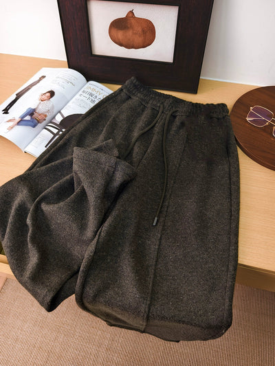 Women Autumn Casual Pure Color Warm Straight Pants