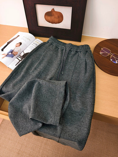 Women Autumn Casual Pure Color Warm Straight Pants