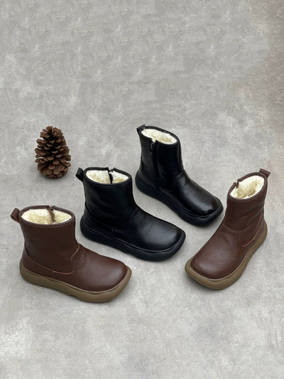 Women Casual Genuine Leather Fleece-lined Boots
