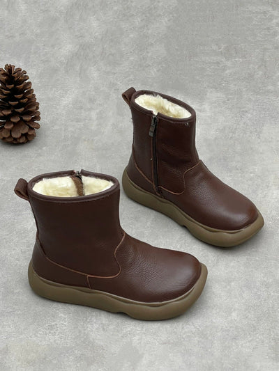 Women Casual Genuine Leather Fleece-lined Boots