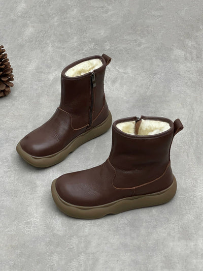 Women Casual Genuine Leather Fleece-lined Boots
