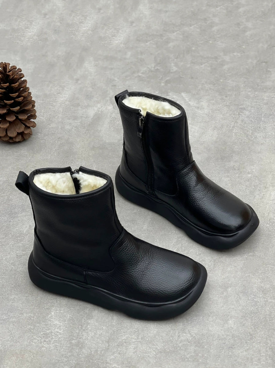 Women Casual Genuine Leather Fleece-lined Boots