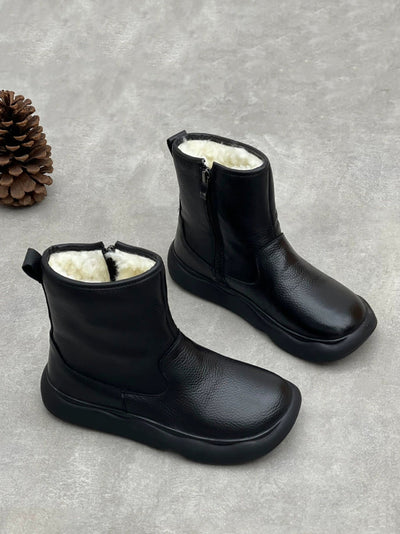 Women Casual Genuine Leather Fleece-lined Boots