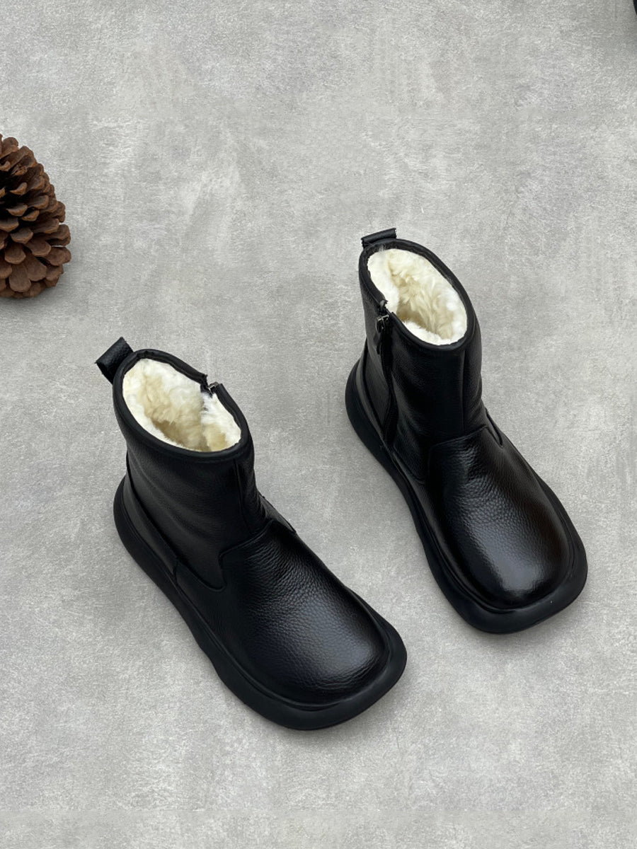 Women Casual Genuine Leather Fleece-lined Boots