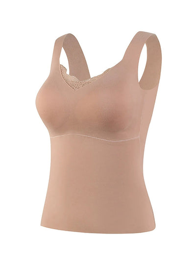 Women Autumn Warm Pure Color V-Neck Lace Base Vest