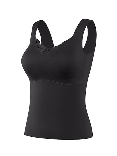 Women Autumn Warm Pure Color V-Neck Lace Base Vest