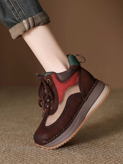 Women Vintage Genuine Leather Spliced High-top Shoes