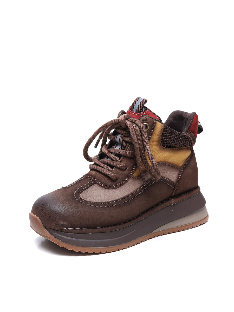 Women Vintage Genuine Leather Spliced High-top Shoes