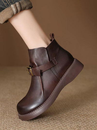 Women Vintage Genuine Leather Mid-Heel Ankle Boots