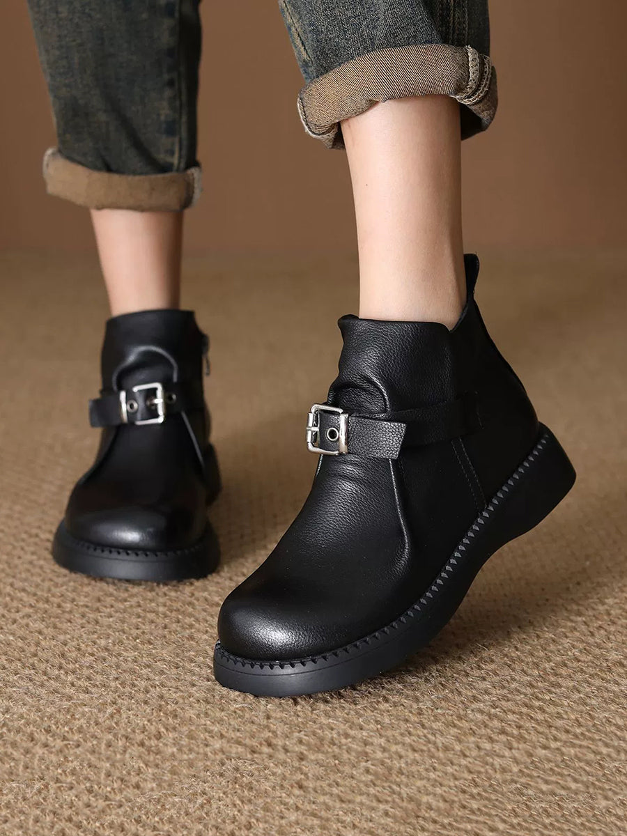 Women Vintage Genuine Leather Mid-Heel Ankle Boots