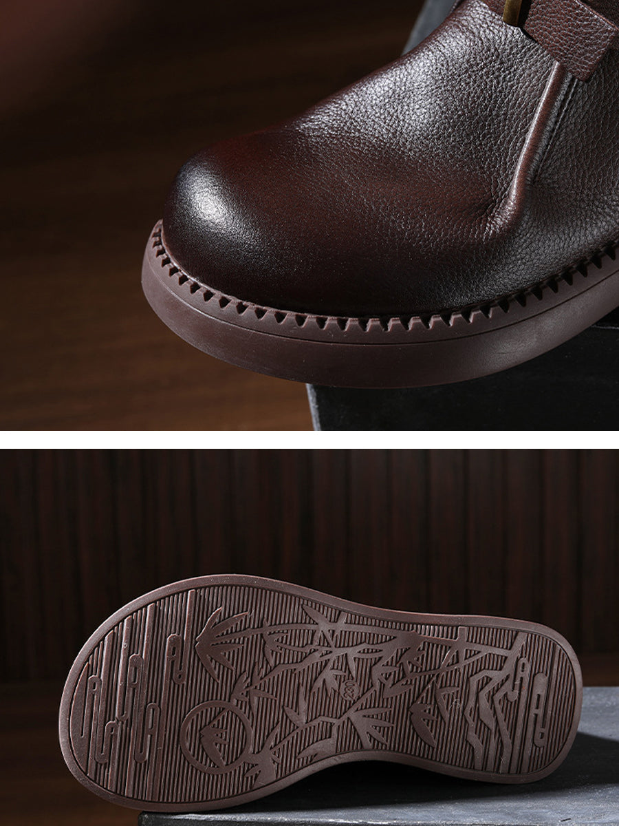 Women Vintage Genuine Leather Mid-Heel Ankle Boots