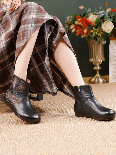Women Vintage Genuine Leather Flat Ankle Boots