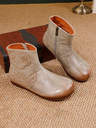 Women Vintage Genuine Leather Flat Ankle Boots