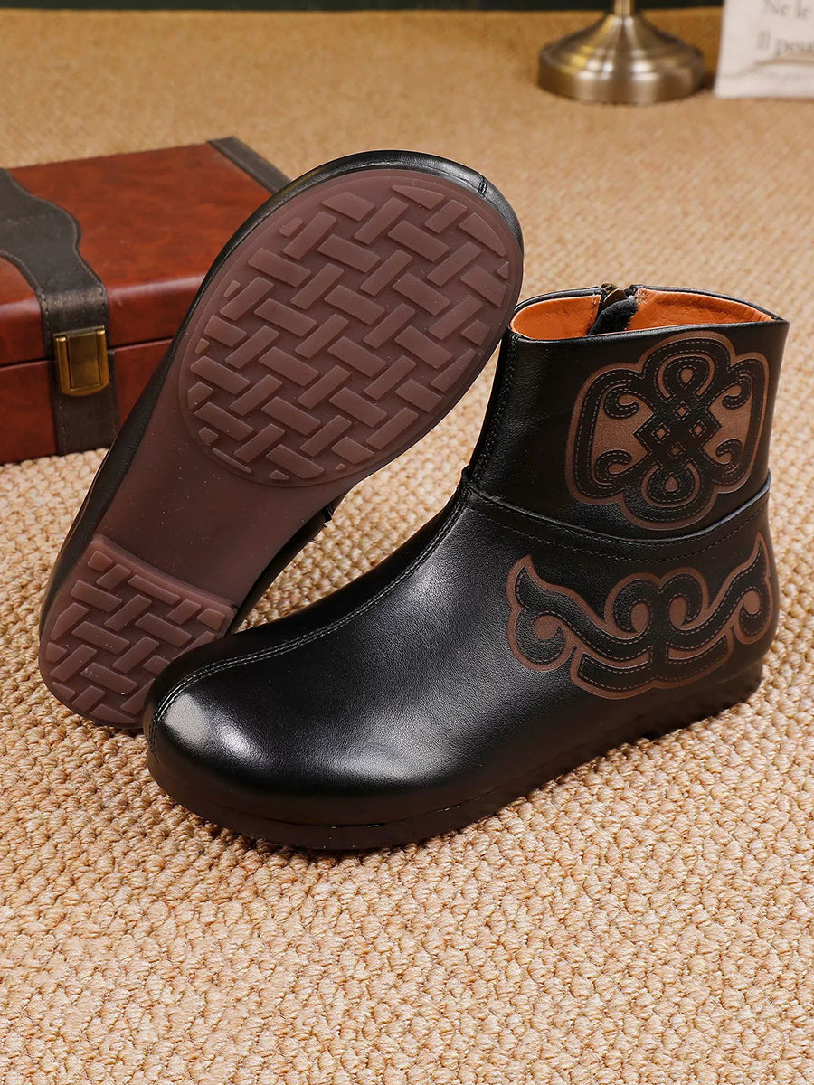 Women Vintage Genuine Leather Flat Ankle Boots