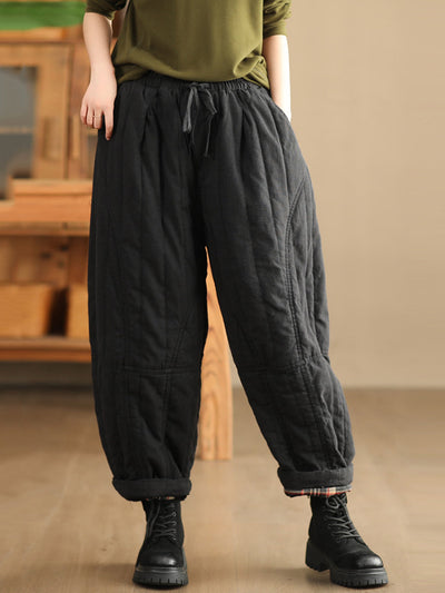 Women Autumn Pure Color 100%Linen Padded Harem Pants