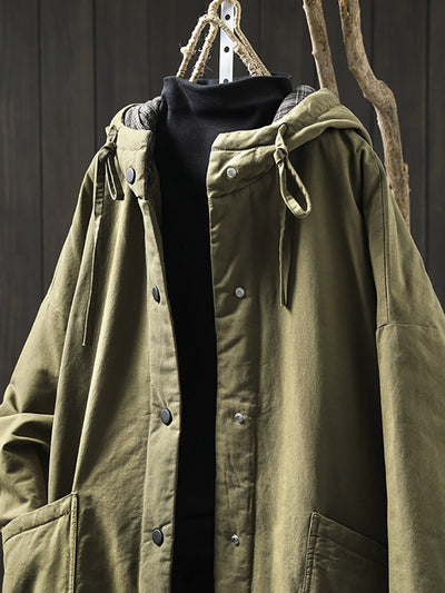 Women Autumn Casual Pure Color Hooded Padded Coat