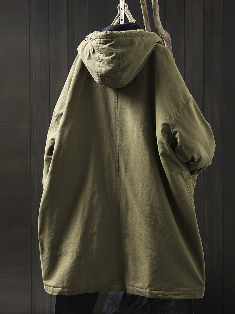 Women Autumn Casual Pure Color Hooded Padded Coat