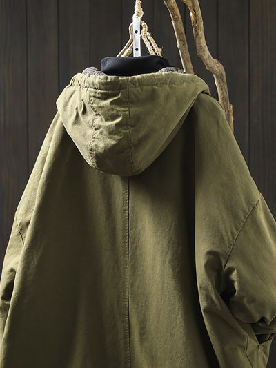 Women Autumn Casual Pure Color Hooded Padded Coat