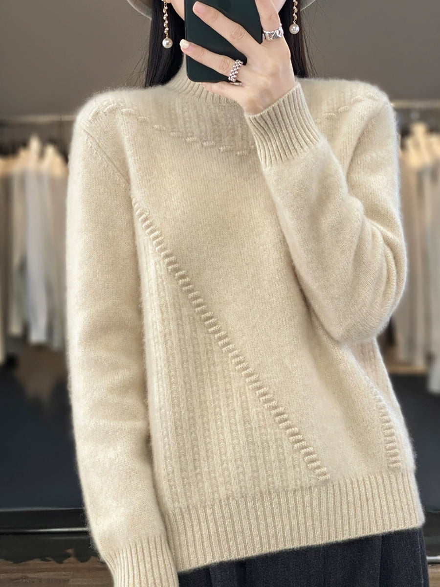 Women Autumn Pure Color Wool Half-Turtleneck Sweater