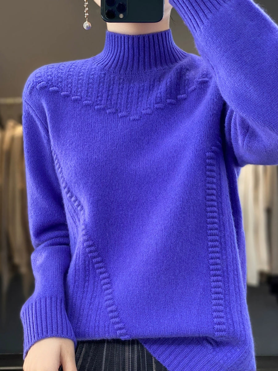Women Autumn Pure Color Wool Half-Turtleneck Sweater