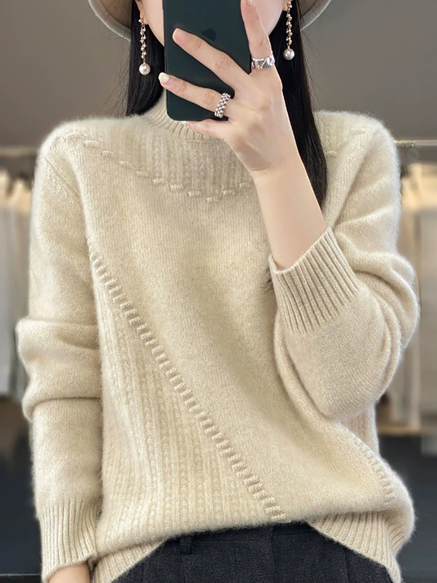 Women Autumn Pure Color Wool Half-Turtleneck Sweater