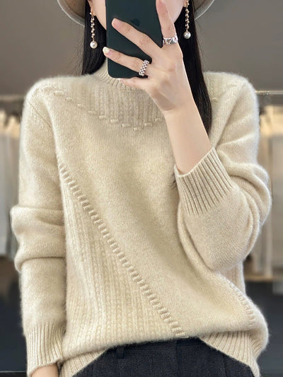 Women Autumn Pure Color Wool Half-Turtleneck Sweater