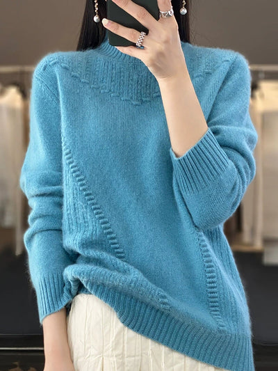 Women Autumn Pure Color Wool Half-Turtleneck Sweater