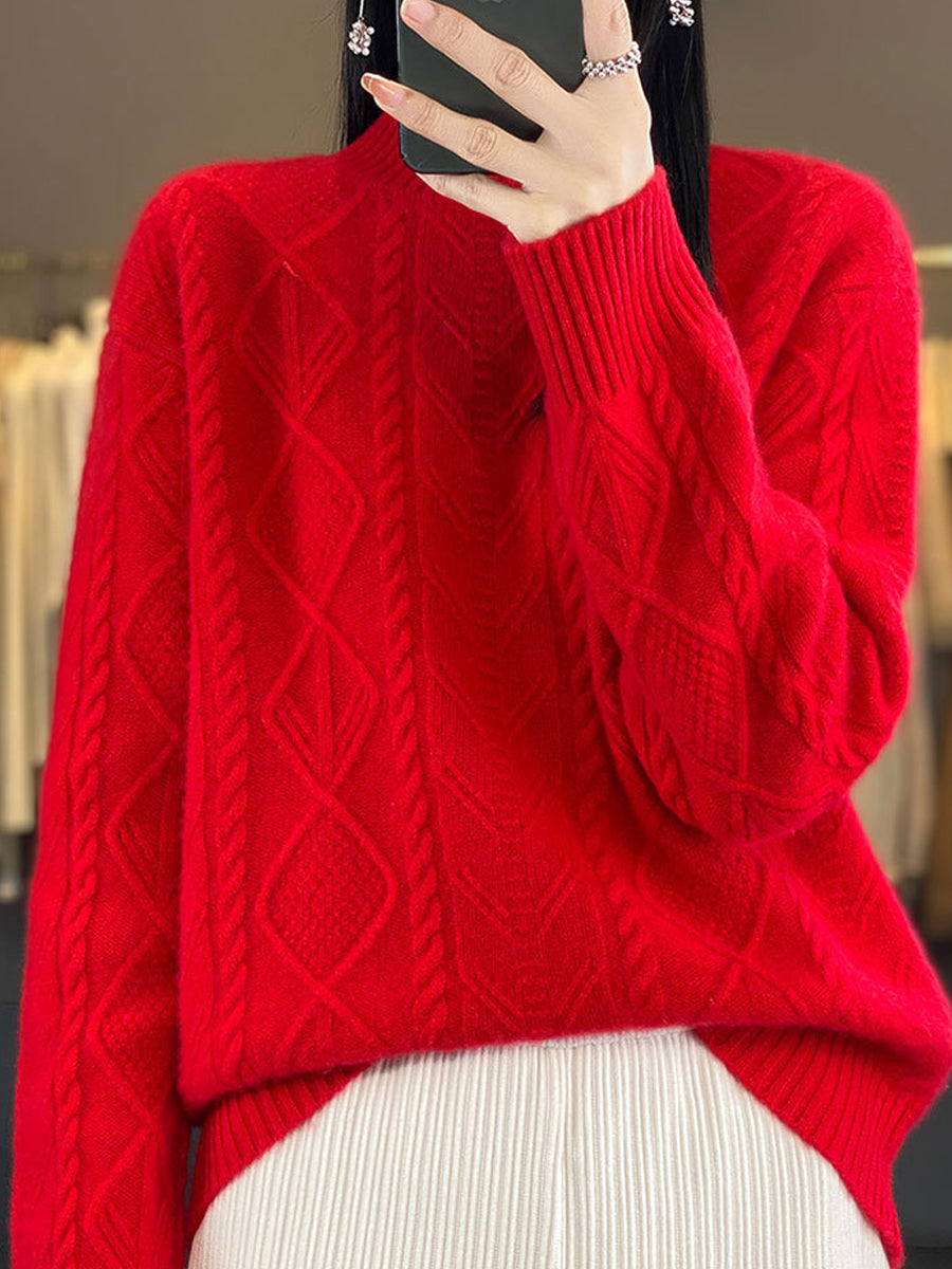 Women Autumn Pure Color Wool Half-Turtleneck Sweater