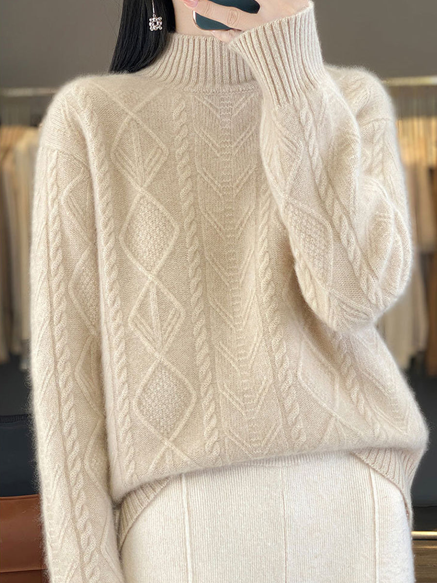 Women Autumn Pure Color Wool Half-Turtleneck Sweater