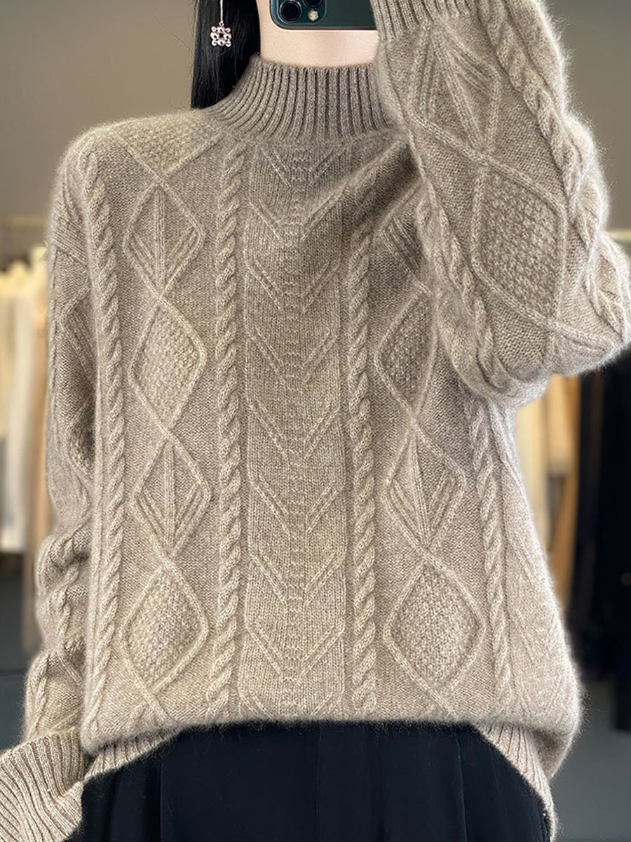 Women Autumn Pure Color Wool Half-Turtleneck Sweater