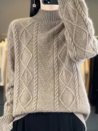 Women Autumn Pure Color Wool Half-Turtleneck Sweater