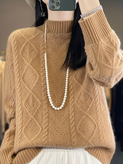 Women Autumn Pure Color Wool Half-Turtleneck Sweater