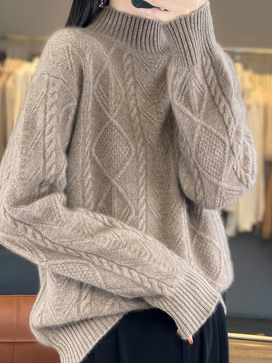 Women Autumn Pure Color Wool Half-Turtleneck Sweater