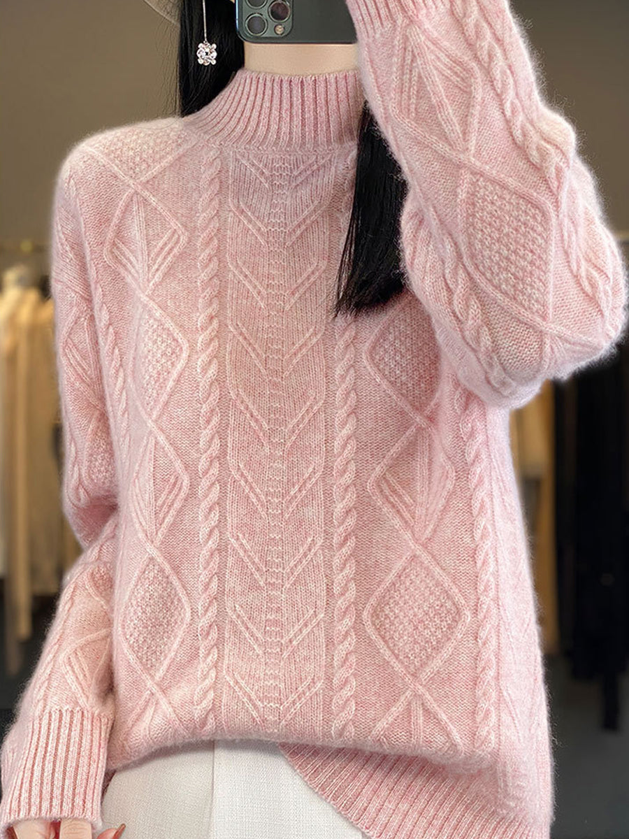 Women Autumn Pure Color Wool Half-Turtleneck Sweater