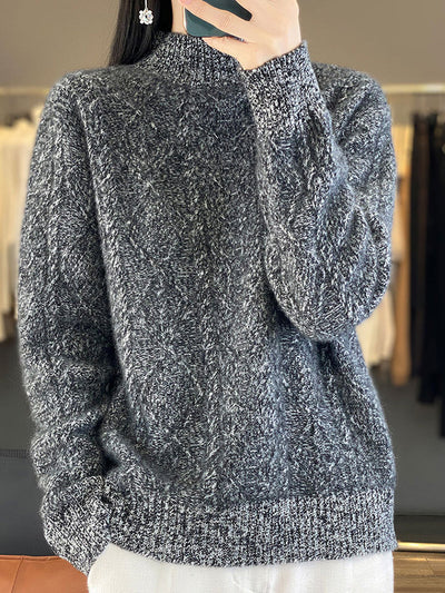 Women Autumn Pure Color Wool Half-Turtleneck Sweater