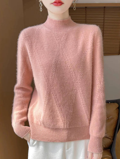 Women Autumn Pure Color Wool Half-Turtleneck Sweater
