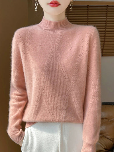 Women Autumn Pure Color Wool Half-Turtleneck Sweater