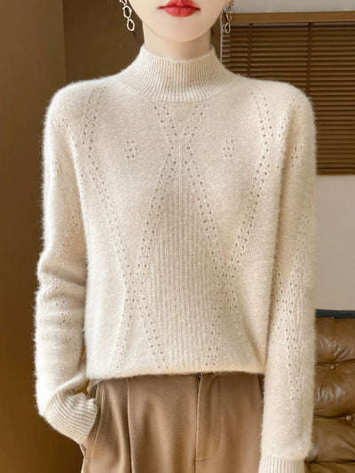 Women Autumn Pure Color Wool Half-Turtleneck Sweater