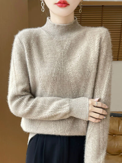 Women Autumn Pure Color Wool Half-Turtleneck Sweater