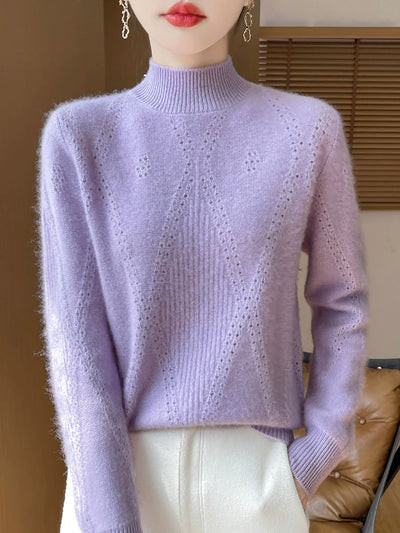 Women Autumn Pure Color Wool Half-Turtleneck Sweater