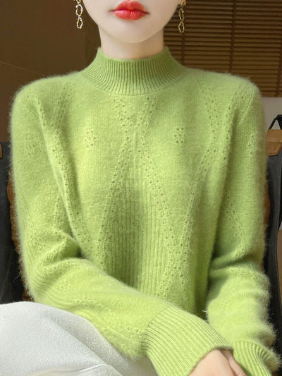 Women Autumn Pure Color Wool Half-Turtleneck Sweater