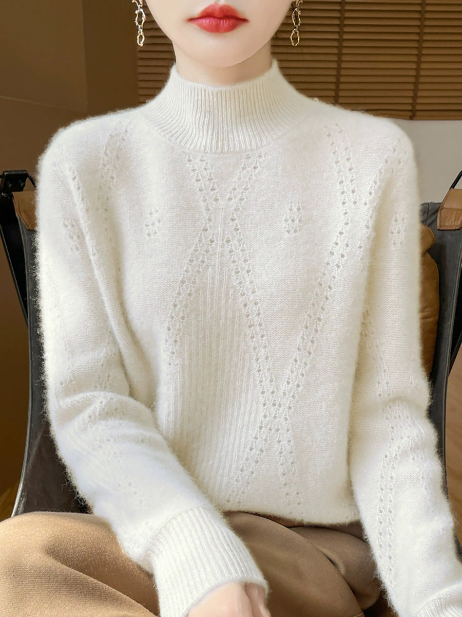 Women Autumn Pure Color Wool Half-Turtleneck Sweater