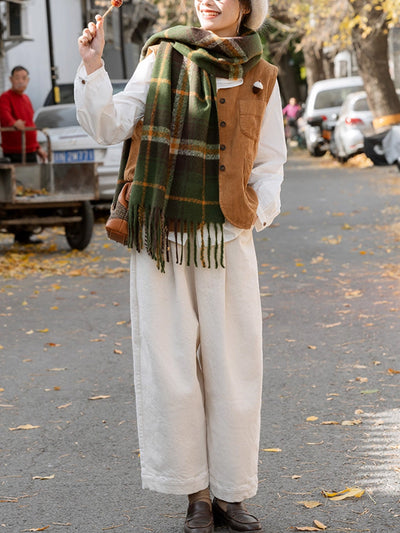 Women Winter Warm Plaid Taasel Shawl Scarf