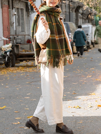 Women Winter Warm Plaid Taasel Shawl Scarf