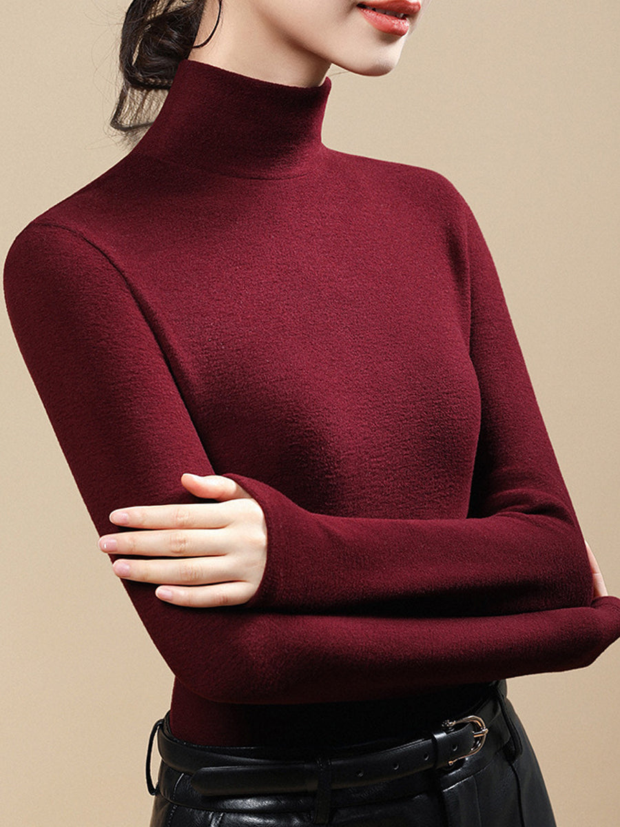 Women Autumn Casual Warm Turtleneck Base Blouse