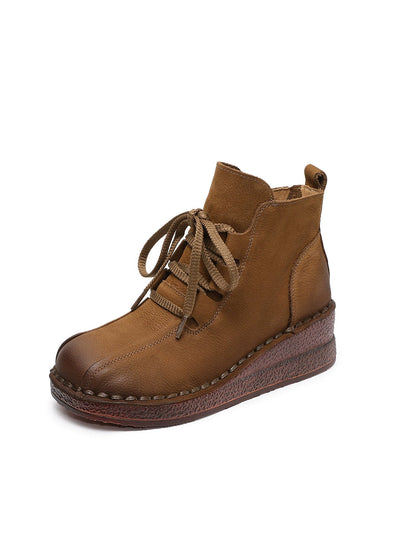 Women Pure Color Genuine Leather Platform Ankle Boots