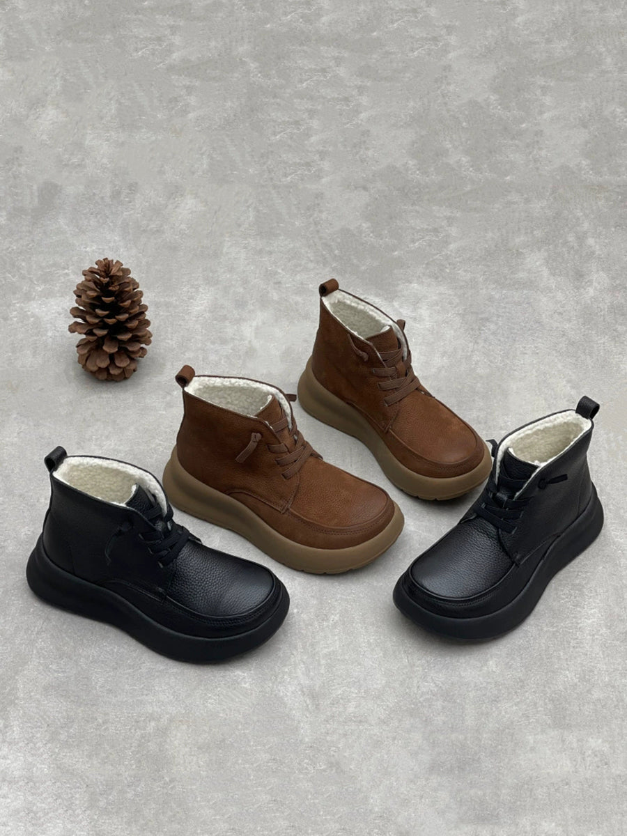 Women Vintage Genuine Leather Fleece-lined Boots