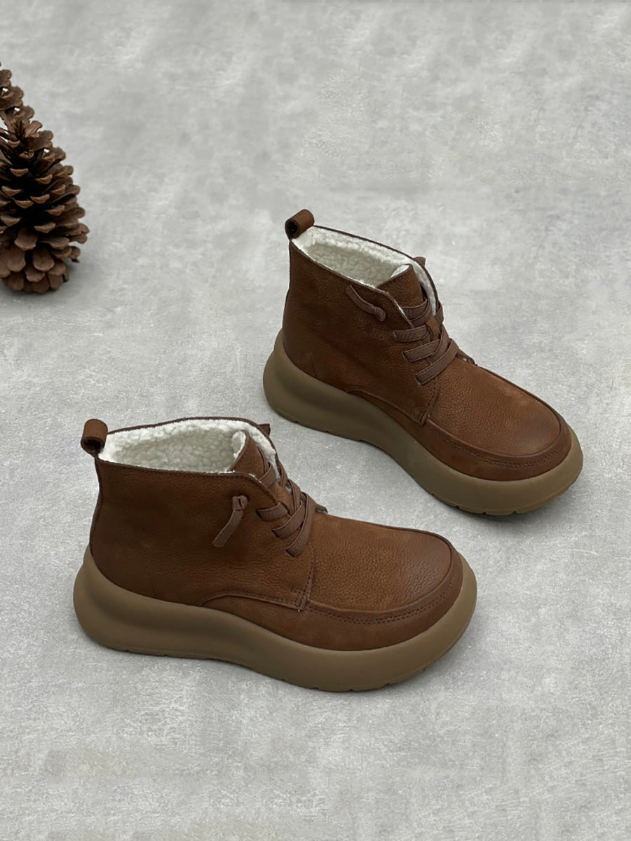Women Vintage Genuine Leather Fleece-lined Boots